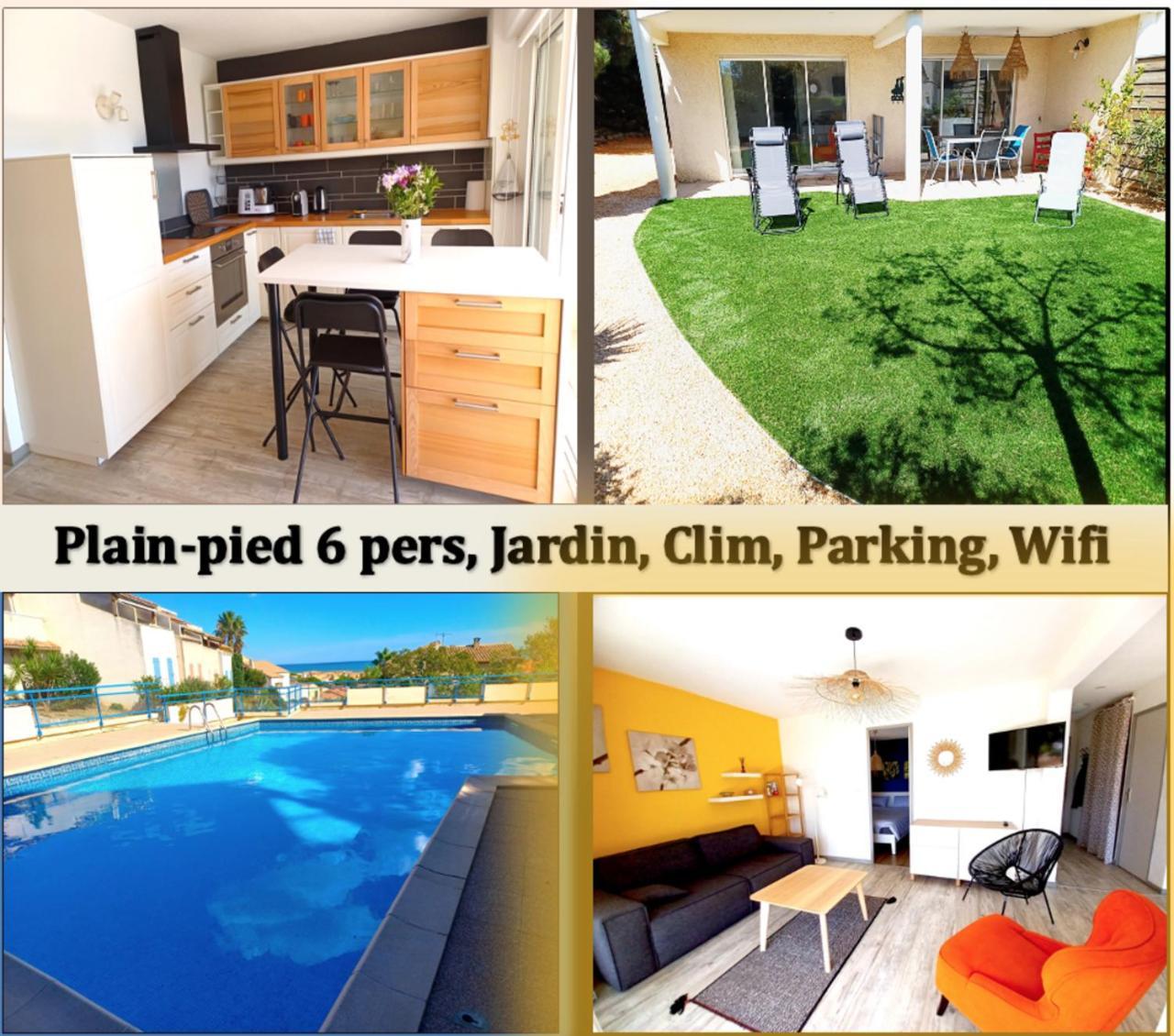 Plain-Pied Jardin 6 Personnes Clim Vue Mer Parking Wifi Terrasse Piscine Dans La Residence Saint-Pierre-la-Mer  Esterno foto